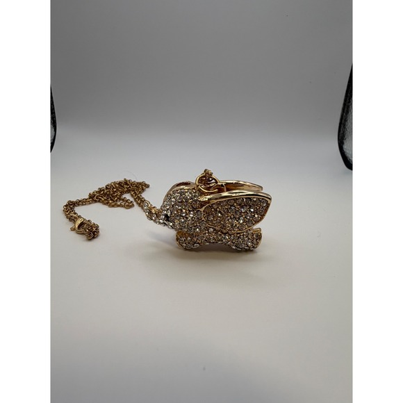 Sparkling Elephant Pendant Necklace Gold Tone Rhinestone Charm Statement Jewelry - Picture 8 of 12